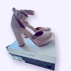 Beautiful Pink/tan block heel. Brand new in box - only work once.